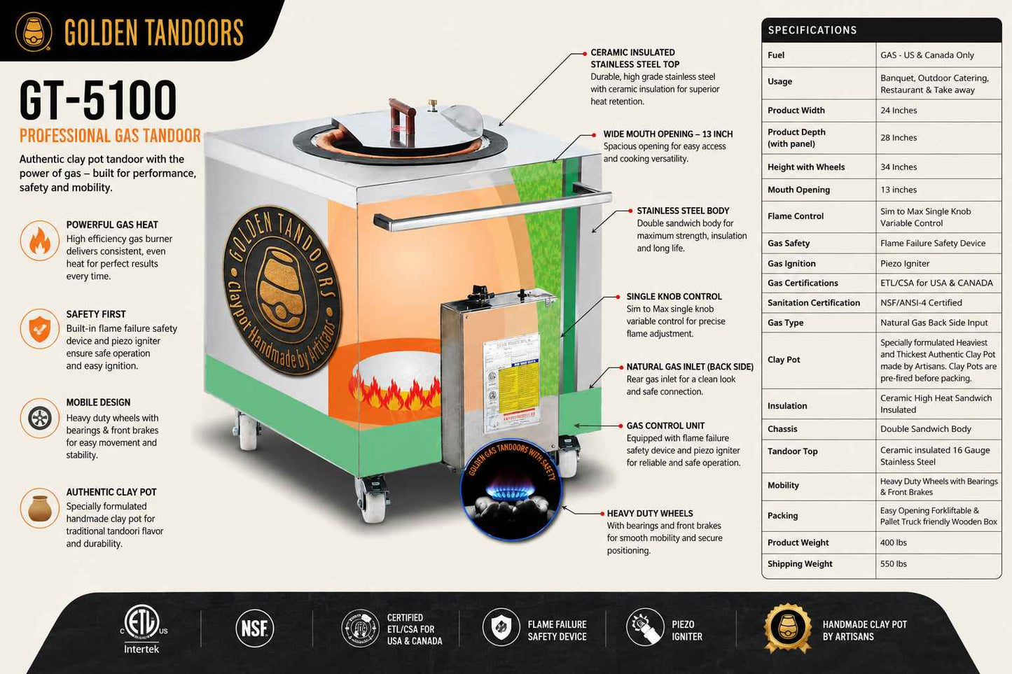 Golden Tandoors - GT-5100 Commercial Gas Tandoor Oven | Food Truck & Catering Tandoor